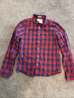 Abercrombie & Fitch Red and Blue Plaid Button-Down Shirt